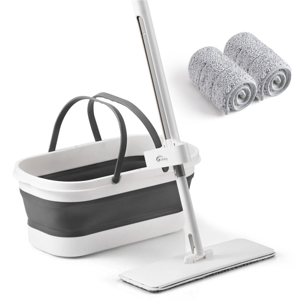 oshang Flat Mop and Foldable Bucket Set. Mops for Floor Cleaning