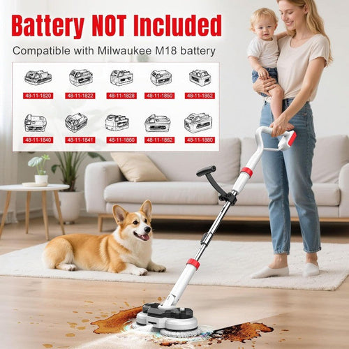 Electric Mop for Milwaukee M18 Battery (NO Battery), 2 In 1 Spin Mop